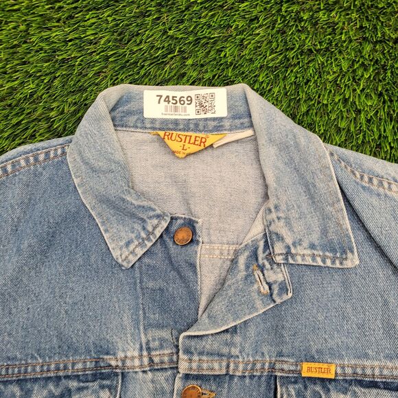 Vintage Rustler Trucker Jacket M/L 21x23 Faded Blue - Picture 3 of 15